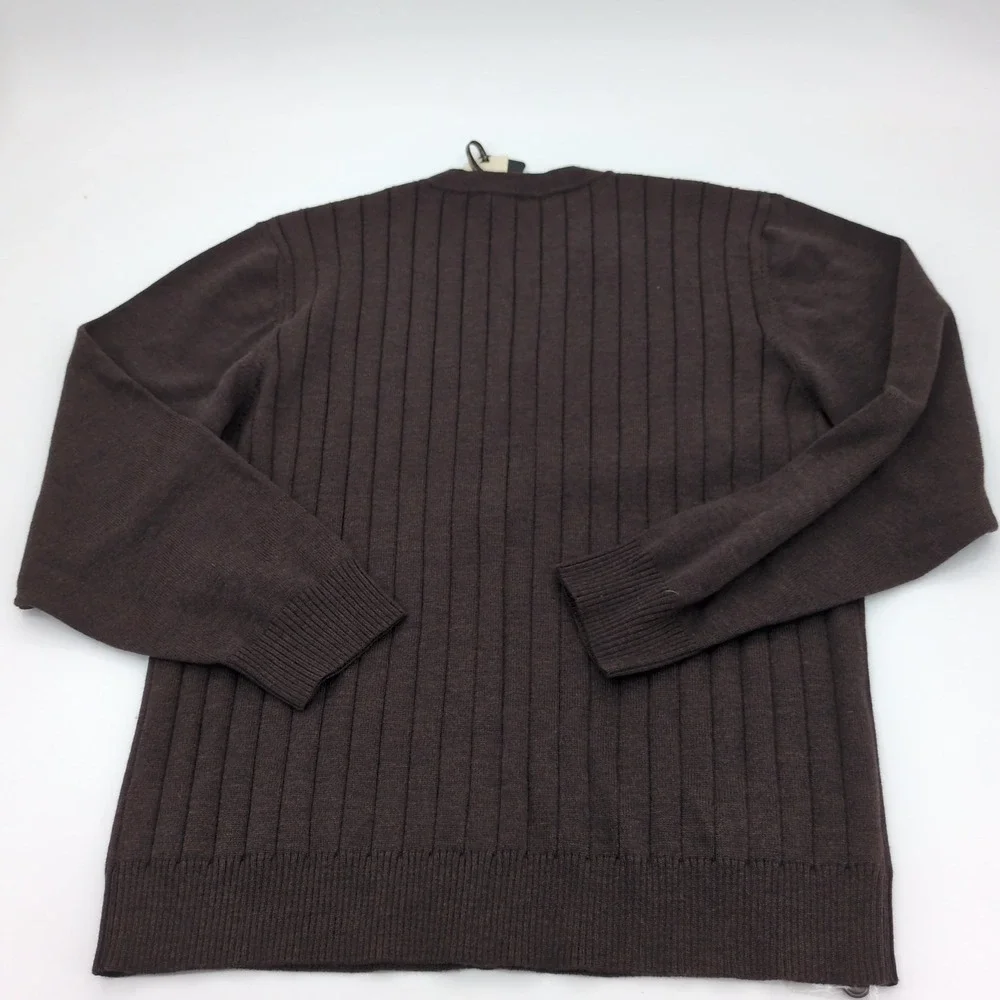 Enzo Mantovani Men XXL Cardigan Sweater Brown Ribbed Knit V-Neck Button Italy